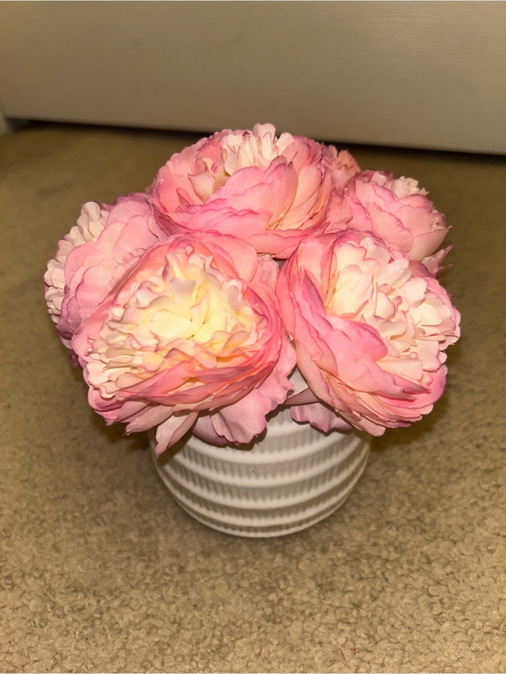 Pink Peony Artificial Floral Arrangement in White Ceramic Vase